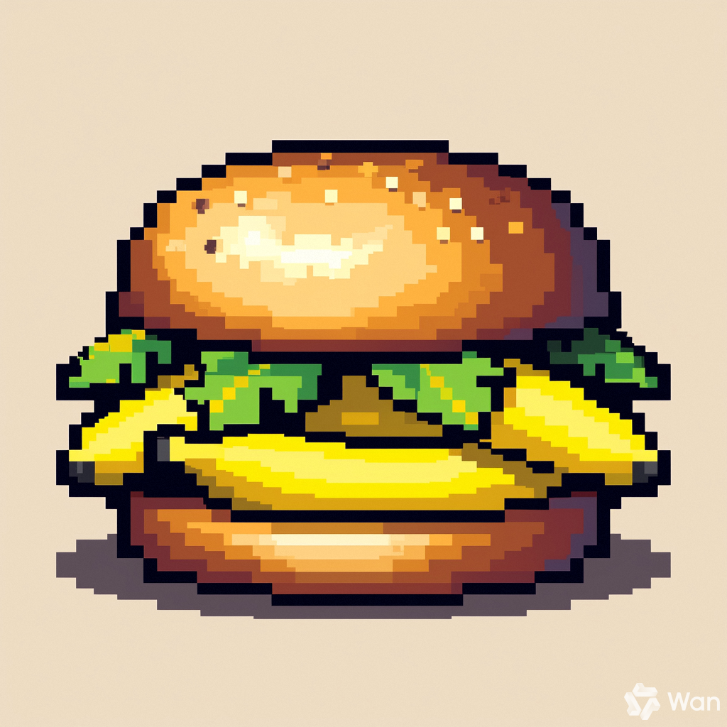 Banana Hamburger pixel art generated by Wan